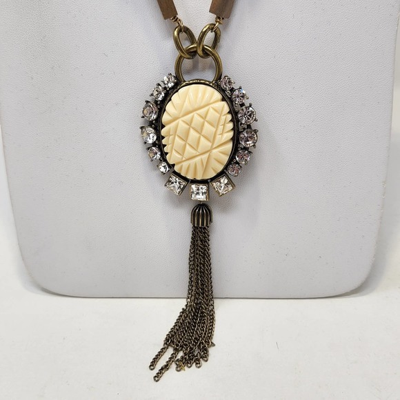 Gerard Yosca Chain Link Tassel Pendant Necklace Vintage Statement Rhinestone - Picture 2 of 11